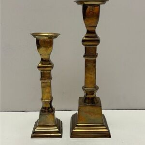 Pair of 2 vintage solid brass candle holders